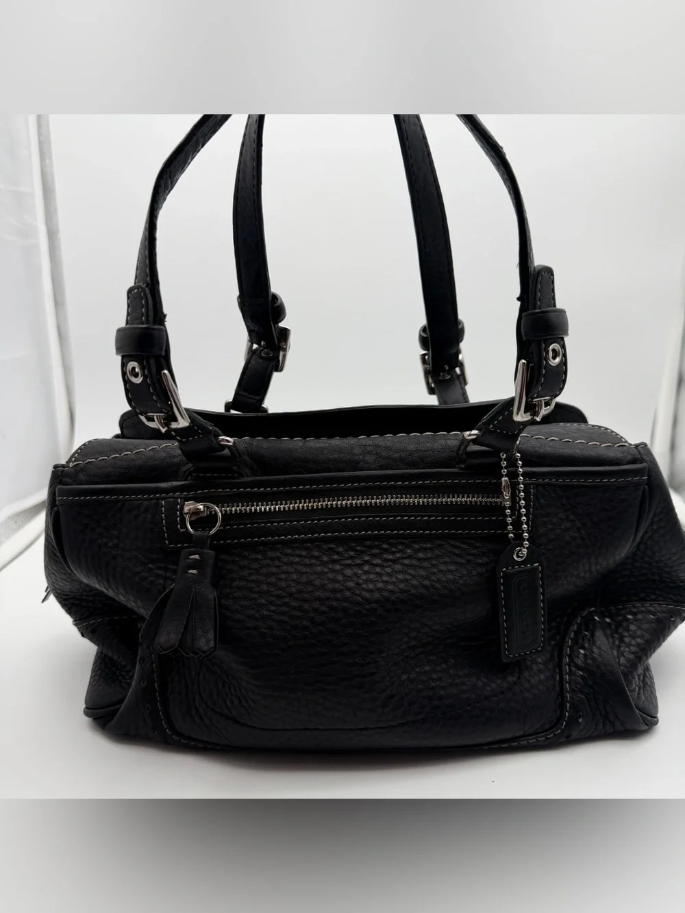 COACH Hampton Black Pebbled Leather Handbag Shoulder Bag Y2K Vintage